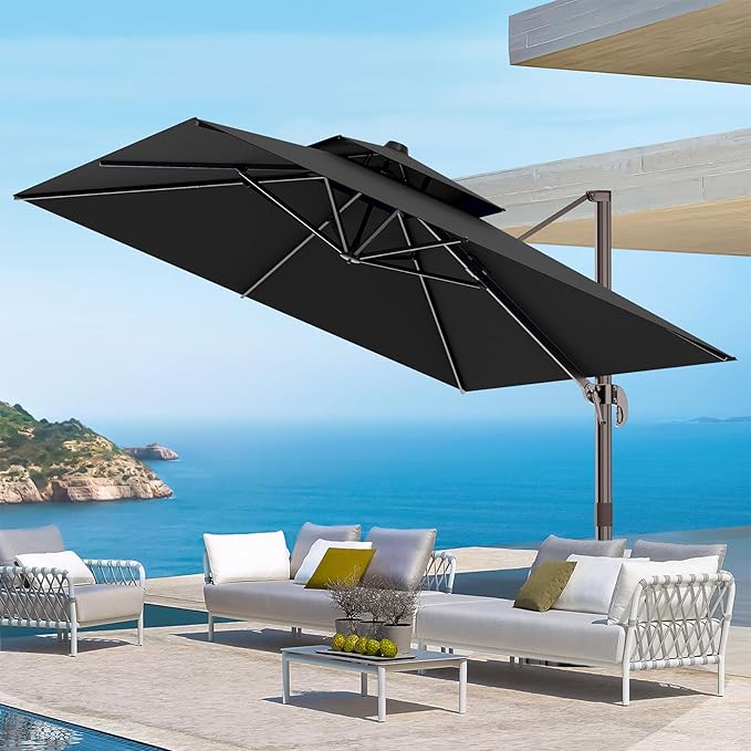10' X 13' Outdoor Patio Umbrella Large Rectangle Cantilever Umbrella Heavy Duty 360°Rotation Offset Umbrella for Garden Deck Pool Patio, Black
