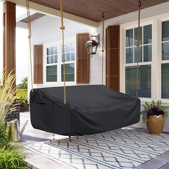 Porch Swing Cover Waterproof Outdoor Hanging Swing Cover Tear resistant All WeatherProof Patio Furniture Covers (Black, 85x45x(32-24)inch) (85x45x(32-24)inch)