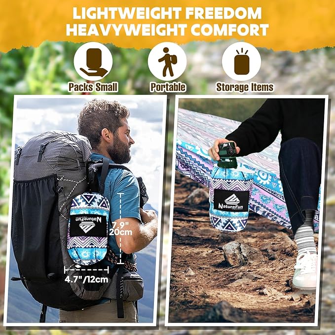 NATUREFUN Ultra-Light Travel Camping Hammock | 300kg Load Capacity,Breathable,Quick-Drying | 2 x Premium Carabiners,2 x Nylon Slings Included | Outdoor Indoor Garden