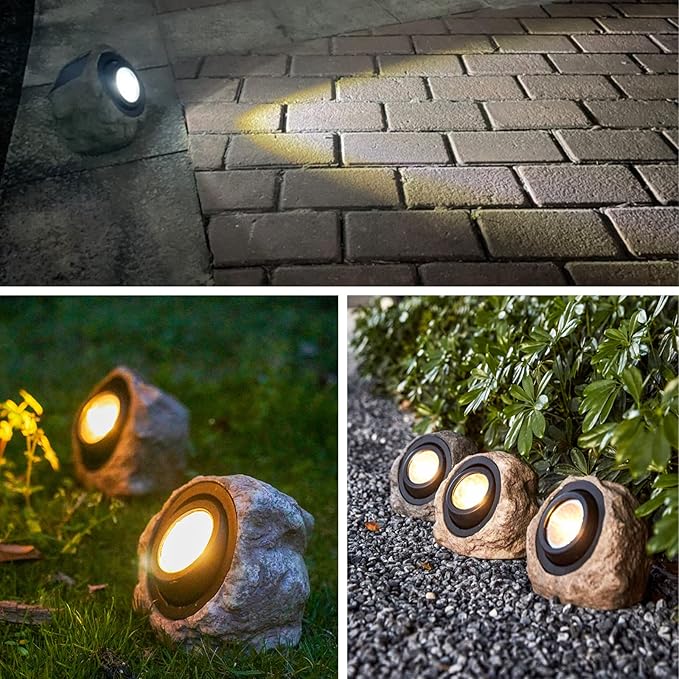 GOODFOEVER Rock Solar Garden Lights, Super Bright Solar Spot Lights, Solar Powered Landscape Lights Outdoor Decorative Waterproof LED Lights for Pathway, Walkway, Yard