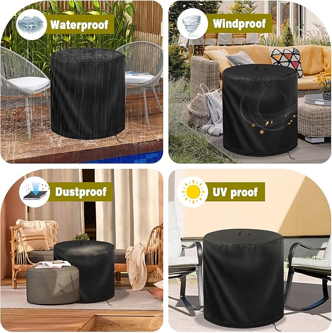 Outdoor Side Tables Cover for Outlux 18.5” Metal Outdoor Round Table, Waterproof Cover for Small End Table - 19"D x 16"H, Black