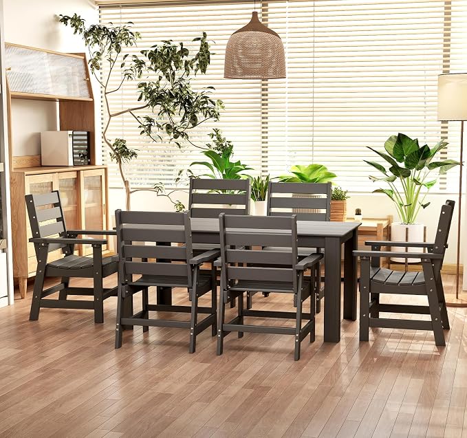 BRIOPAWS Outdoor Dining Table | HDPE | 67” Patio Rectangle Tables | All Weather | Umbrella Hole | Patio Furniture Set for 4-6 Person | Grey
