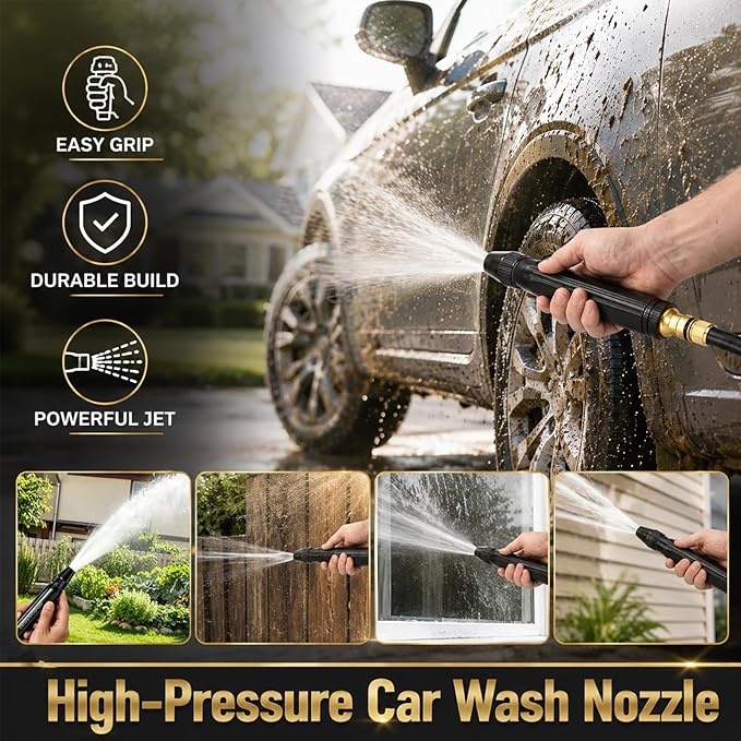 Home High-Pressure Car Wash Water Gun with Booster Nozzle and Fixation, Generic High Pressure Water Gun, Adjustable Spray Settings, for Watering Vegetables, and Car Washing (3pcs) (Nipple Type)