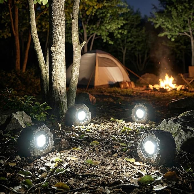Candieslife Solar Rock Lights Outdoor Garden Waterproof - Super Bright LED Solar Spotlights, Solar Powered Landscape Path Decorative Garden Stone Lights for Pathway, Walkway, Yard, Patio (4 Pack)