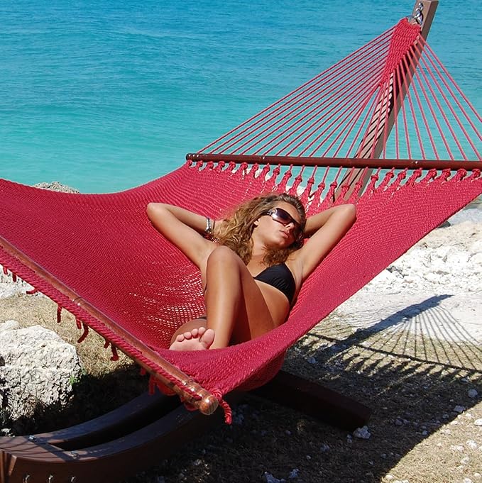 Jumbo Caribbean Hammock - 55 Inch - Soft-Spun Polyester - Red