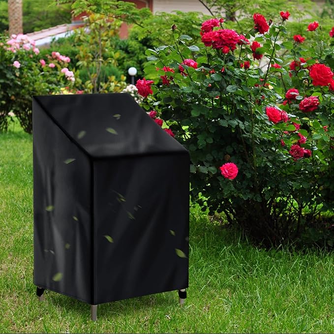 Stackable Patio Chair Cover, Waterproof Outdoor Patio Chair Covers, Lawn Patio Furniture Covers, Fits for 4-6 Stackable Outdoor Chairs & Dining Chairs (Black, 27.5"L x 29.5"W x 47"H, 2PCS)