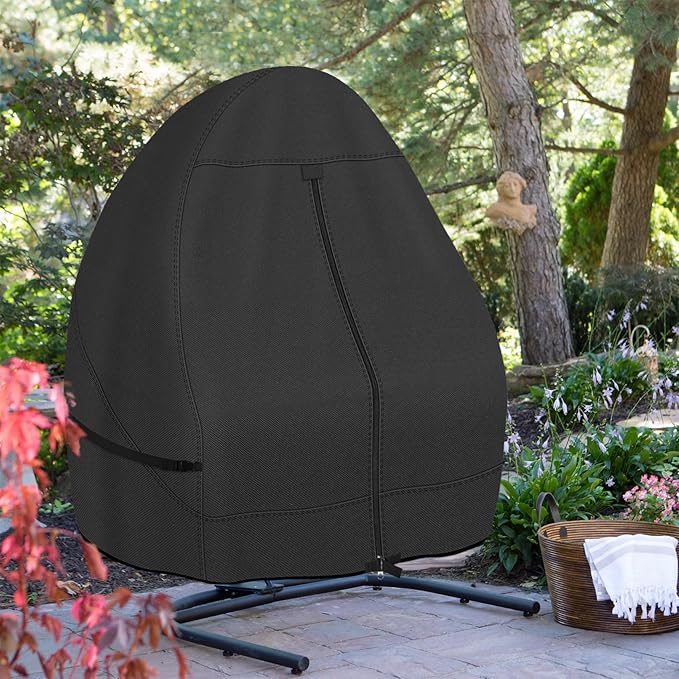Porch Shield Patio Hanging Egg Chair Cover - 600D Waterproof Outdoor Double Seat Wicker Swing Egg Chair with Stand Protector, Black