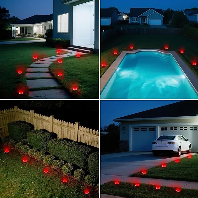 vighep Mini Solar Ground Lights, 12 Pack Solar Lights Outdoor Waterproof, Upgraded LED Flat Landscape Lighting for Outside Pathway Garden Patio Yard Driveway,Red