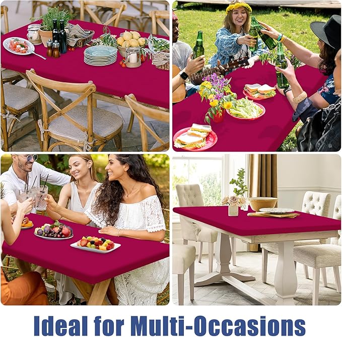 Moosfor Spandex 8 Foot Rectangle Table Cloth 2 Pack, Elastic Fitted Tablecloths for Picnic, Stretch Washable Patio Table Cover for Outdoor, Camping, Banquet and Parties (Fuchsia, 30"x96")