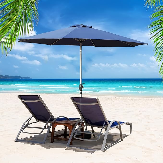 Domi 10FT Patio Umbrella Outdoor Market Umbrella with Silver Aluminum Pole, UV Resistant Canopy, Wind Vent, Tilt & Crank System, Perfect for Patio, Garden, Deck, Pool, Outdoor Dining, Navy Blue