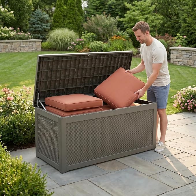 318 Gallon Large Resin Deck Box – Waterproof Outdoor Storage Chest for Patio Cushions, Garden Tools & Pool Supplies, UV-Resistant All-Weather Construction, Lockable Lid & Hydraulic Rods, Easy Assembly