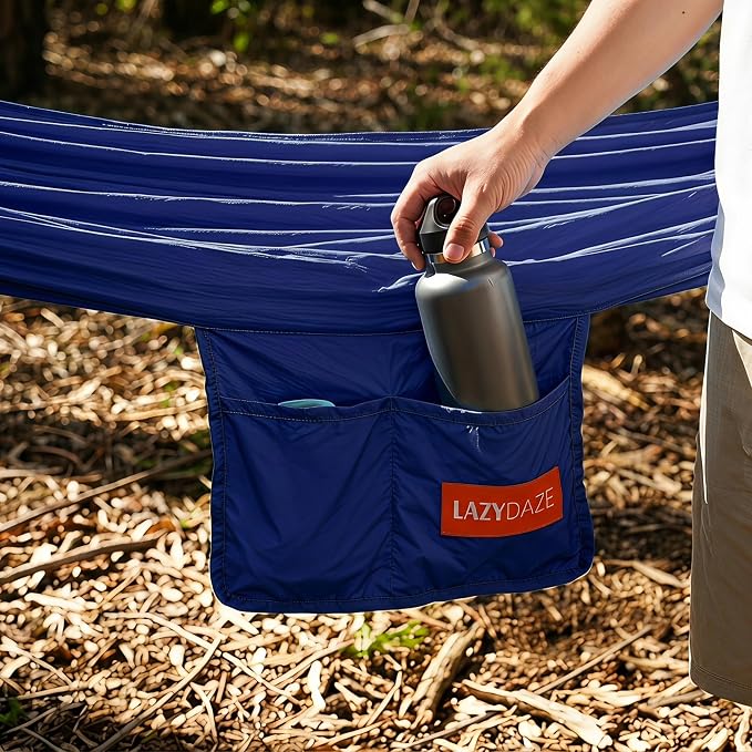 Lazy Daze Hammocks Camping Hammock with Curved Spreader Bar, Portable Hammock with Tree Straps, Carrying Bag, Carabiners for Outside, Hiking, Outdoors, 450lbs Capacity, Navy
