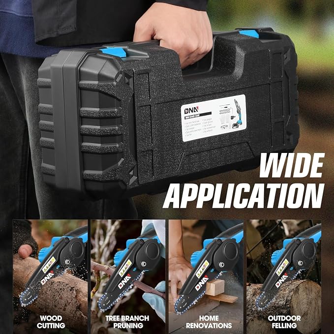 DNA MOTORING Mini Chainsaw, 6 Inch Electric Chainsaw Cordless Handheld Chainsaw with 2 20V 2000mAh Batteries, Small Chainsaw Electric Saw for Tree Trimming, Wood Cutting, Blue, TOOLS-00727-BL