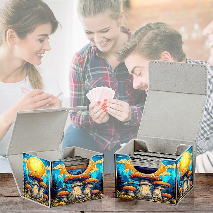 Card Deck Box for MTG, Cards Storage Box Fits 120+ Sleeved, Leather Small Size Strong Magnetic Closing Card Case for Board Games Magic TCG CCG Baseball Collection, Strawberry Cat