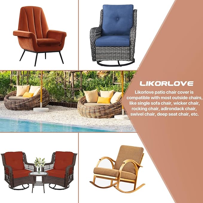 Likorlove Patio Chair Covers Waterproof – Fits up to 40" W x 40" D x 36" H, 600D Heavy Duty Outdoor Lounge Chair Covers, UV & Fade Resistant, Windproof with Buckles & Drawcord, Black (2Pack)