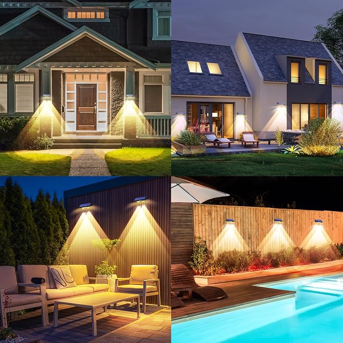 TECKNET Solar Fence Lights Outdoor, Solar Lights for Driveway Fence(6Pack) | 3 Color Modes, IP66 Waterproof with High-Brightness LEDs for Patio, Wall, Railing and Backyard