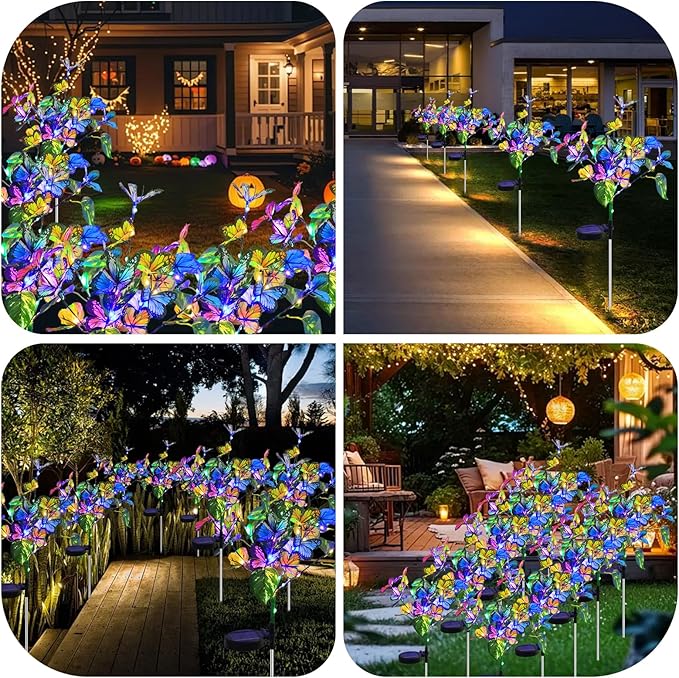 Solar Garden Lights Outdoor Waterproof Solar Lights 4 Pack with New Upgraded 40 LED 18 Butterfly Outdoor Lights for Yard Outside Garden Pathway Decor