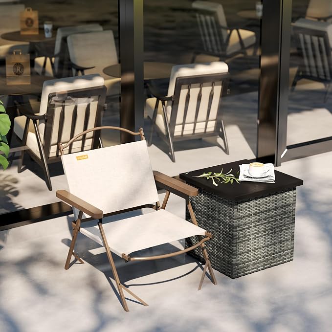 Outsunny All Weather Wicker Side Table with 1.5" Umbrella Hole, Square PE Rattan Outdoor End Table with Umbrella Base, UV-Resistant Frame, Storage Space for Patio, Garden, Poolside, Deck, Mixed-Gray