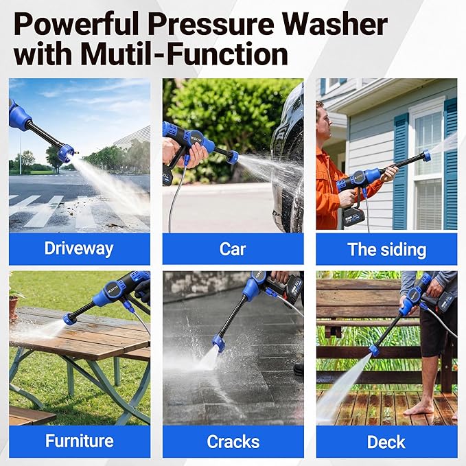 Cordless Pressure Washer with Brushless Motor, 6-in-1 Nozzle, Cordless Power Washer 16.4FT High-Elastic Hose, Portable Handheld Cleaner for Car, Home, Patio, Driveway