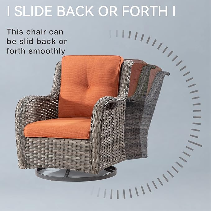 Outdoor Swivel Rocker Wicker Chair, High Back Patio Chairs Wicker Furniture, 1PC Rattan Swivel Rocking Chair with OIefin Cushions(Mixed Grey/Orange)