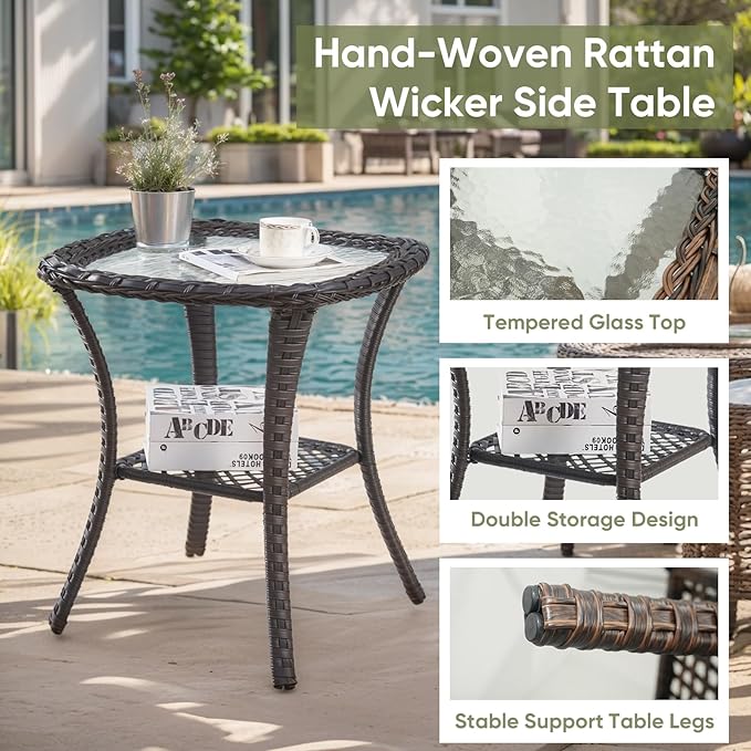 Outdoor Patio Furniture Set-5 Piece Outdoor Swivel Rocker Chairs with Ottomans Patio Furniture Set for Deck Balcony Poolside Backyard-Brown/Blue