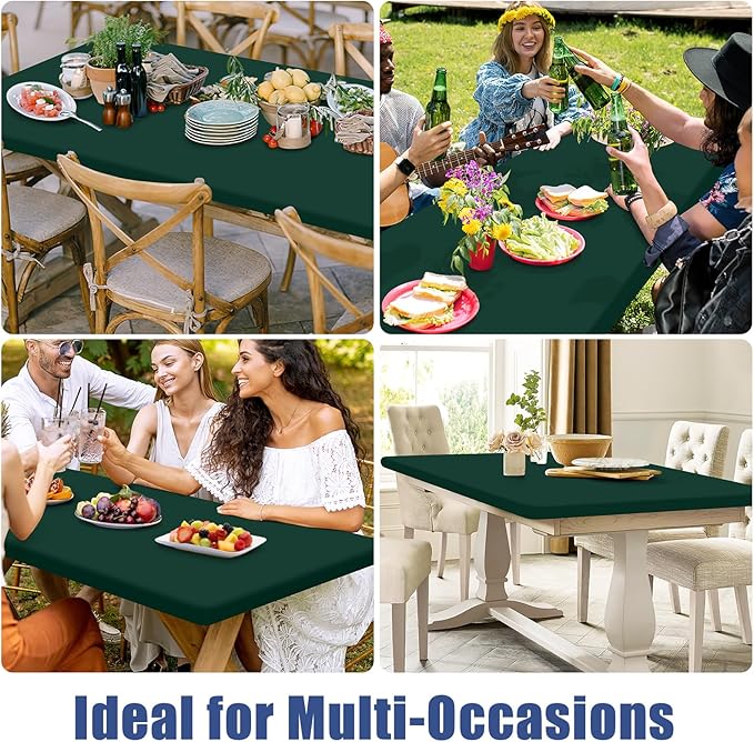 Moosfor Spandex 5 Foot Rectangle Table Cloth 2 Pack, Elastic Fitted Tablecloths for Picnic, Stretch Washable Patio Table Cover for Outdoor, Camping, Banquet and Parties(Hunter Green, 30"x60")