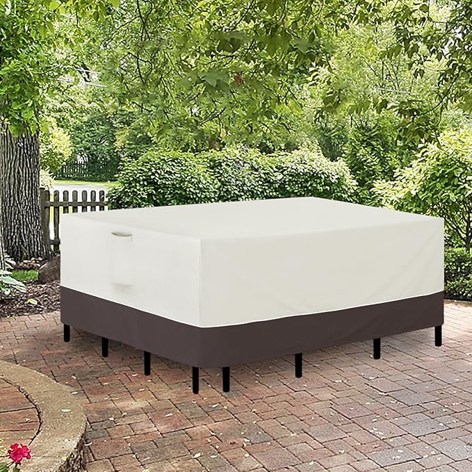 Easy-Going Patio Furniture Cover 126"x63" Rectangle Outdoor Table and Chair Set Covers Waterproof UV Resistant Outdoor Sectional Sofa Set Covers, Beige/Brown