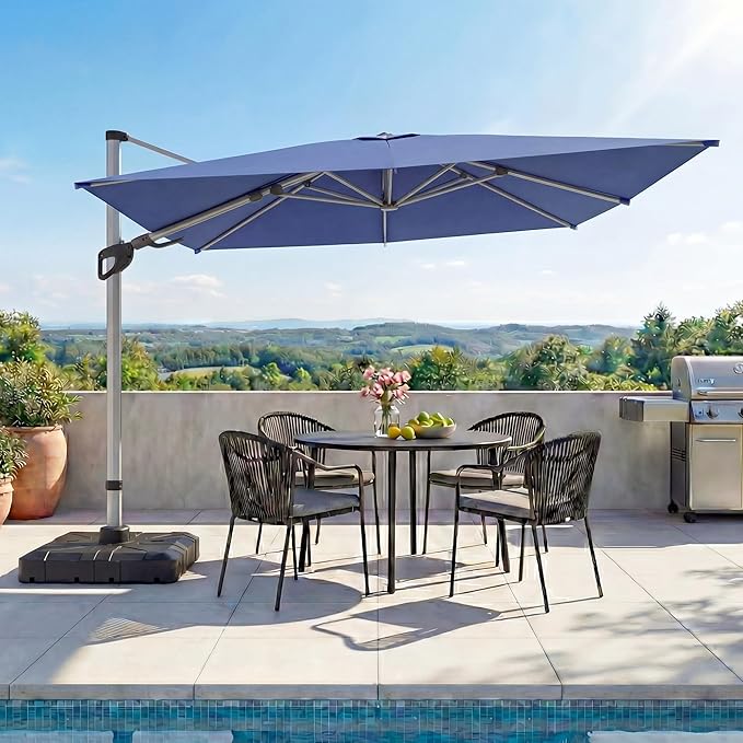 LAUSAINT HOME 11FT Square Cantilever Patio Umbrella, 360° Rotation Offset Umbrella with Aluminum Frame, Large Outdoor Sun Shade for Backyard, Pool, Deck, Lawn(Blue)