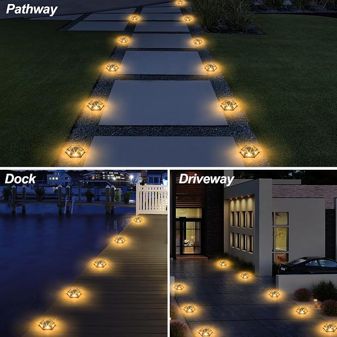Solar Dock Lights Driveway Deck Lights - 24 Packs Waterproof Outdoor LED Aluminum Dock Lighting Warning Step Light for Driveway Sidewalk Garden Pathway Yard (Warm White)