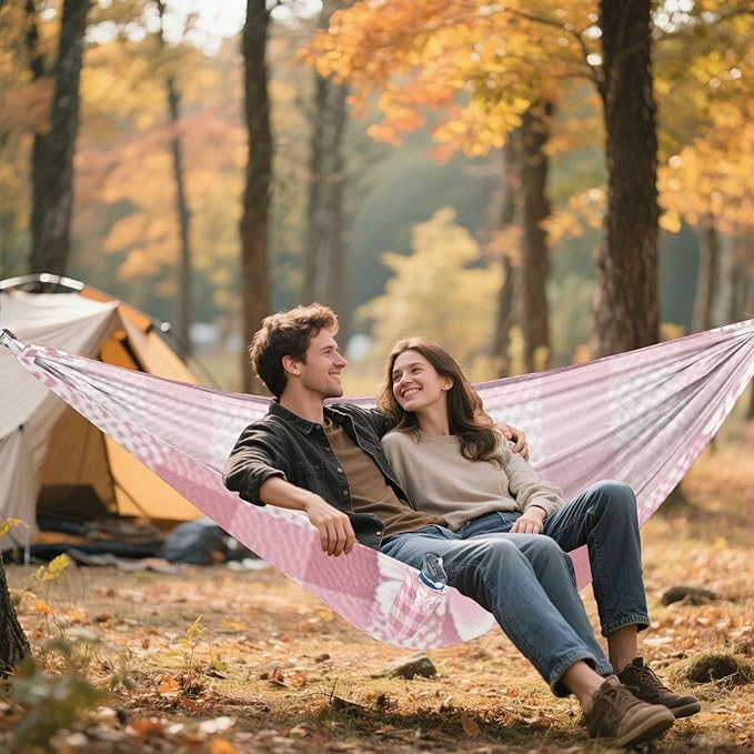 Lovely Pink Lace Butterfly Plaid 330lb Capacity Hammocks with Tree Straps Rope Hammock for Outside Patio Backyard Poolside hamaca para Camping 0 a 24 Meses