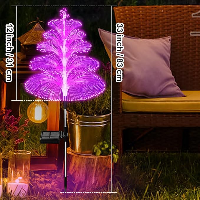 WEITEXS Solar Garden Lights Decorations Outdoor Waterproof 5 Layer Optical Fiber 7 Color Changing for Yard Pathway Outside Decorative Gifts for Mother's Women, 3 Pack