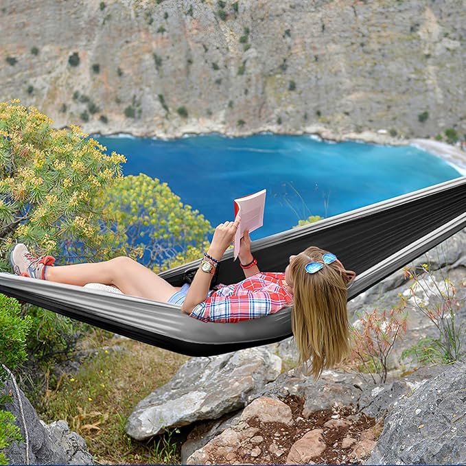 NOBRIM Parachute Portable Hammock Lightweight Camping Hammock Double Nylon Hammock with 2 Tree Straps Swing for Backpacking Outdoor