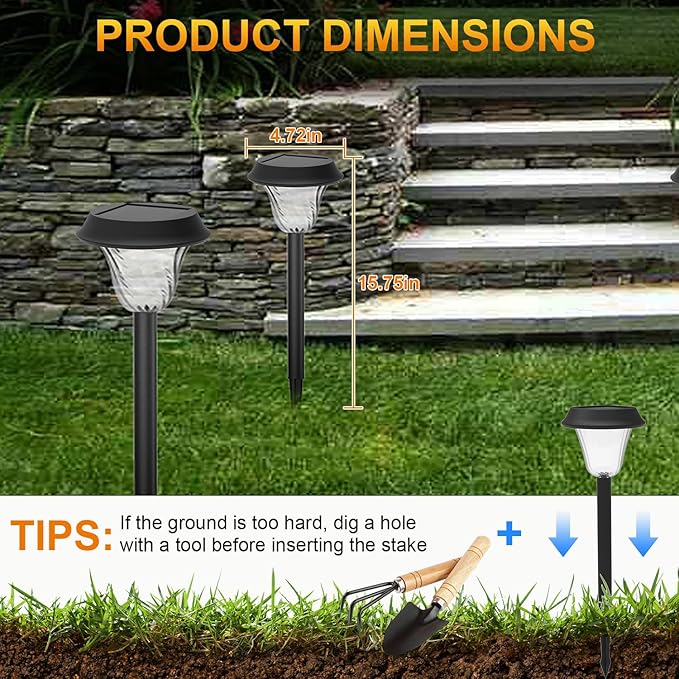 Solar Lights Outdoor Pathway, 4 Pack Waterproof Garden Pathway Lights Solar Powered, Small Outdoor Solar Stake Lights for Yard Driveway Walkway Lawn Decorative, Multicolor/Warm White LED, Auto On/Off