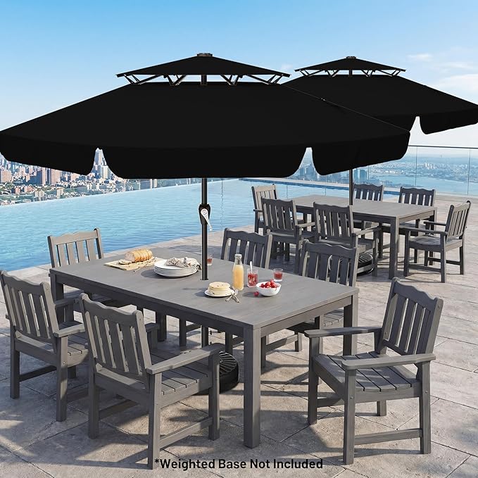 AreShark 12ft 2-Tier Patio Umbrella with Valance - Outdoor Umbrella Waterproof UV Protection, Market Table Umbrella w/ 8 Sturdy Ribs&Crank for Pool, Backyard, Garden(Black)