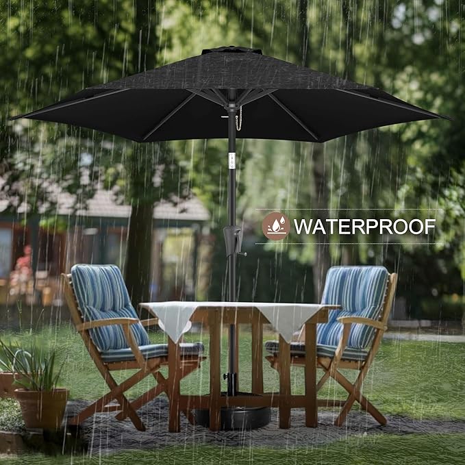 FLAME&SHADE 7.5ft Patio Umbrella - Outdoor Umbrella with Push Button Tilt and Crank for UV Protection, Table Market Umbrella for Garden, Deck, Backyard, Pool and Beach(Black)