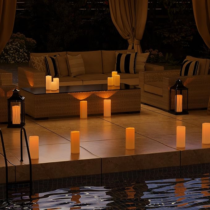 12" x 5" White Large Waterproof Outdoor Flameless Candles Battery Operated LED Flickering Pillar Candles with Remote and Timer for Indoor Outdoor Lanterns, Long Lasting, Set of 2