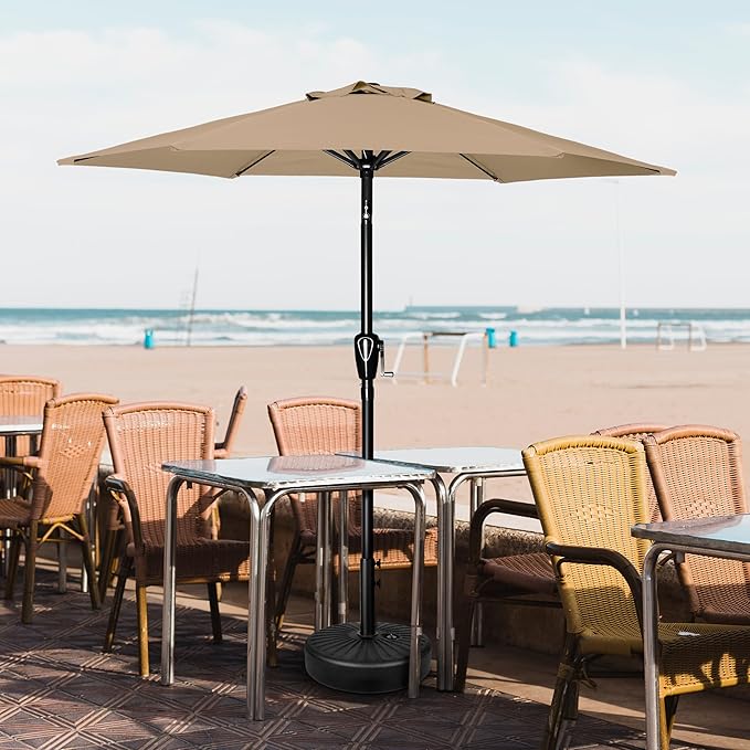 YSSOA 2 Pack 7.5' Patio Umbrella Outdoor Table Market Yard Umbrella with 6 Sturdy Ribs, Tan
