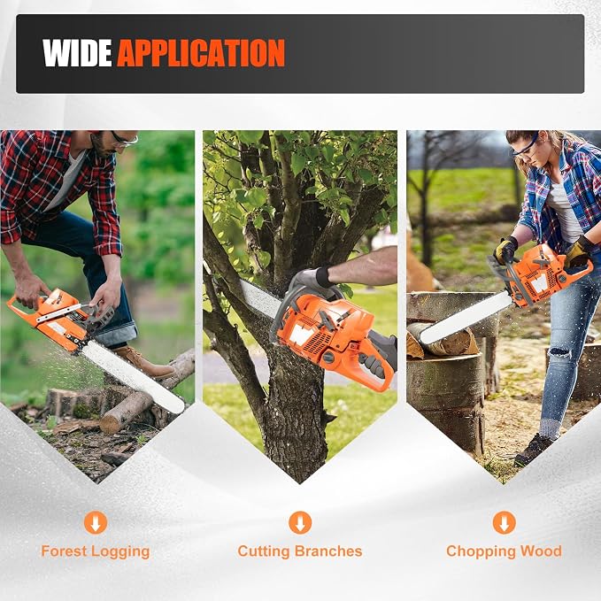 Gas Chainsaw, Gas Powered Chainsaws with Tool Bag, 2-Cycle Handheld Cordless Petrol Gasoline Chain Saw for Cutting Tree Wood Trimming Garden Farm (72cc 24inch)