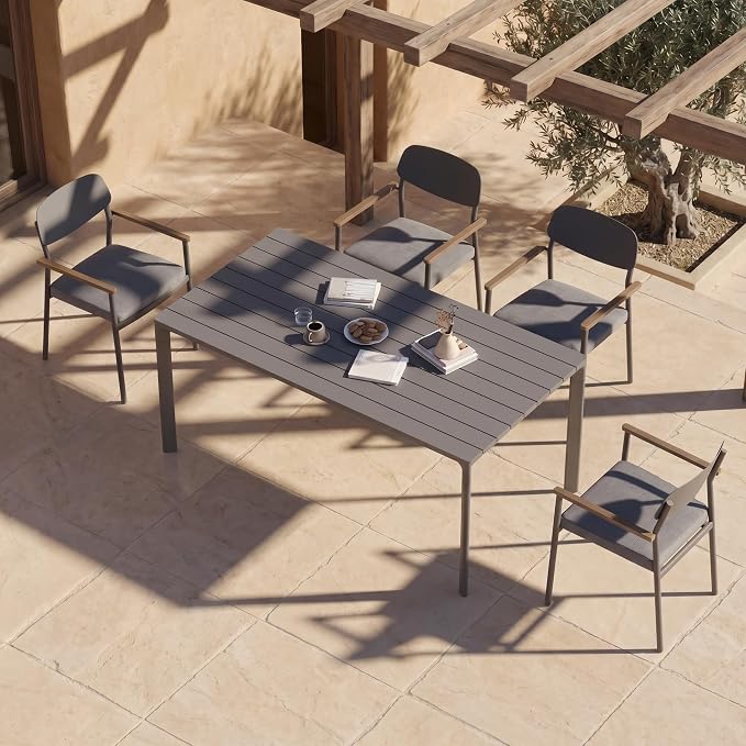 Modern Shade Luxury Outdoor Dining Set for 5, Outdoor Table and Chairs Set with Fade Resistant Cushions & FSC Teak, Premium Aluminum Patio Table and Chairs Set for Elegant Outdoor Living, Gray
