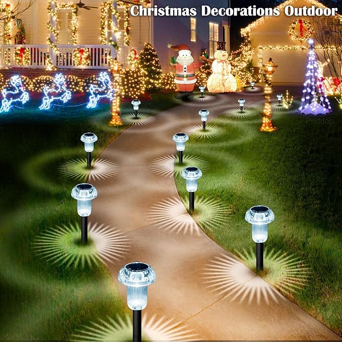 Priddop Solar Lights Outdoor Pathway Waterproof 8 Pack Cold White LED Acrylic Mushroom Decorative Garden Lights for Yard Landscape Patio Outside Decor