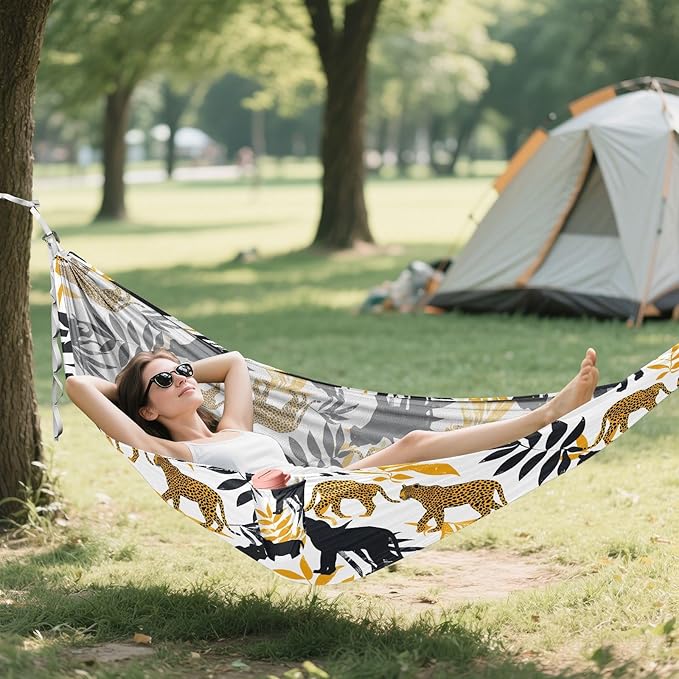 Camping Hammock Outdoor Hammocks for Outside Leopards Cheetah Panther Beach Trees Portable Lightweight with Pockets Tree Straps Indoor