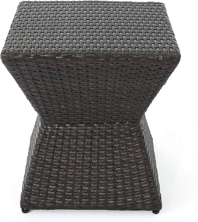 Outdoor Wicker Side Table, Lightweight & Water-Resistant All-Weather, 16.25" Small Rattan End Table Wicker Patio Table, for Patio Porch Living Room, Brown