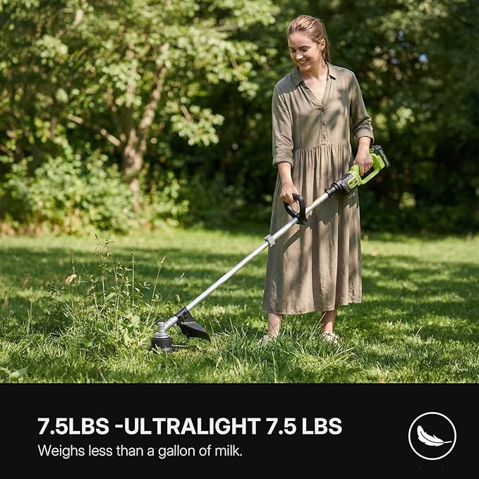 WORKIT 20V 14" Cordless String Trimmer - Brushless Motor Weed Wacker with 2×2.0Ah Batteries, 0.095" Dual Line Auto Feed, Lightweight Weed Eater for Lawn & Garden