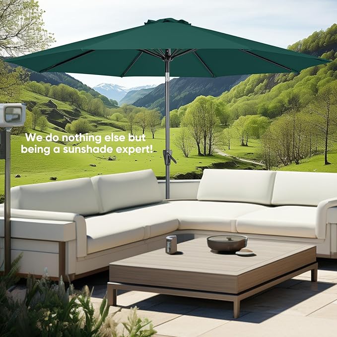 Tempera Patio Market Outdoor Table Umbrella with Push Button Tilt and Crank, Large Sun Umbrella with Sturdy Pole & Fade Resistant Canopy, Easy to Set