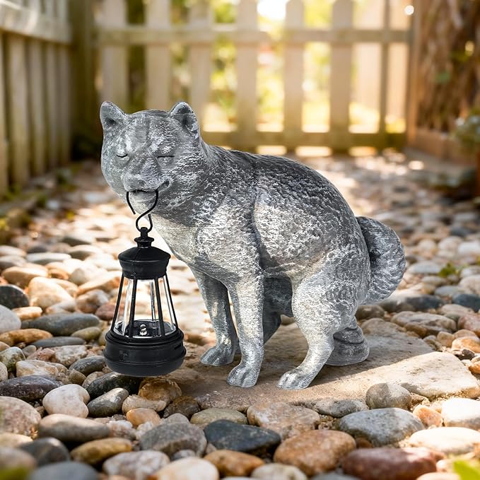 Discreet Wolf Garden Statue - The Loyal Guardian's Surprise Solar Lantern - Unique Dog Resin Figurine for Lawn Patio Yard - Funny Gag Gift for Gardeners - Birthday Gifts for Grandma Mom Women