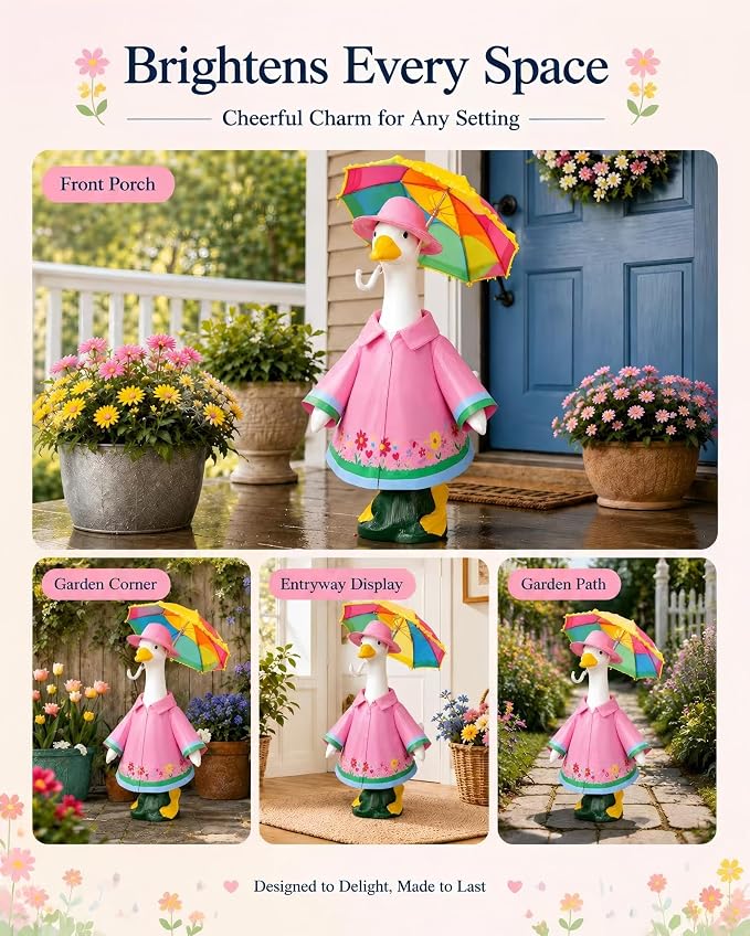 23 Inch Porch Goose Outfit, Raincoat Outfit with Umbrella Hat for Porch Goose Statue, Spring Summer Yard Decor,Yard Goose Outfit