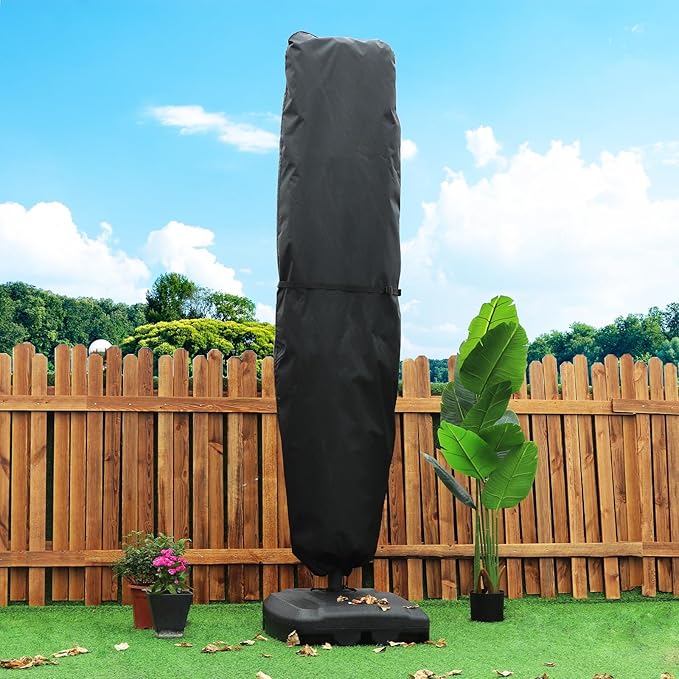 Kipiea Patio Umbrella Cover for 13'-15' Double-Sided Umbrella, Upgraded 600D Heavy Duty Outdoor Umbrella Covers with Support Pole and Zipper