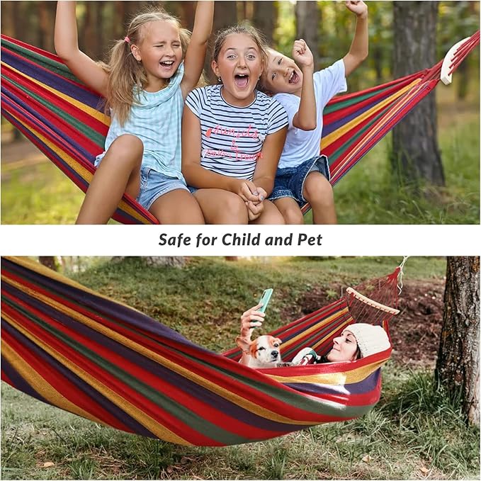 HUHJYUGE Brazilian Double Hammock with 2 Tree Straps, Soft Canvas Camping Hammock Without Stand, Canvas Hammock Replacement for Backyard, Porch, Outdoor and Indoor (C 260x80cm)