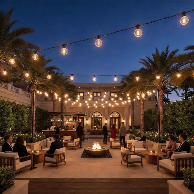 RTTY String Lights for Outside 150 FT, Waterproof Patio Light 77 LED Bulbs | Shatterproof Dimmable G40 Outdoor Lights, Hanging Connectable Lighting for Deck, Balcony, Porch, Cafe, Warm White