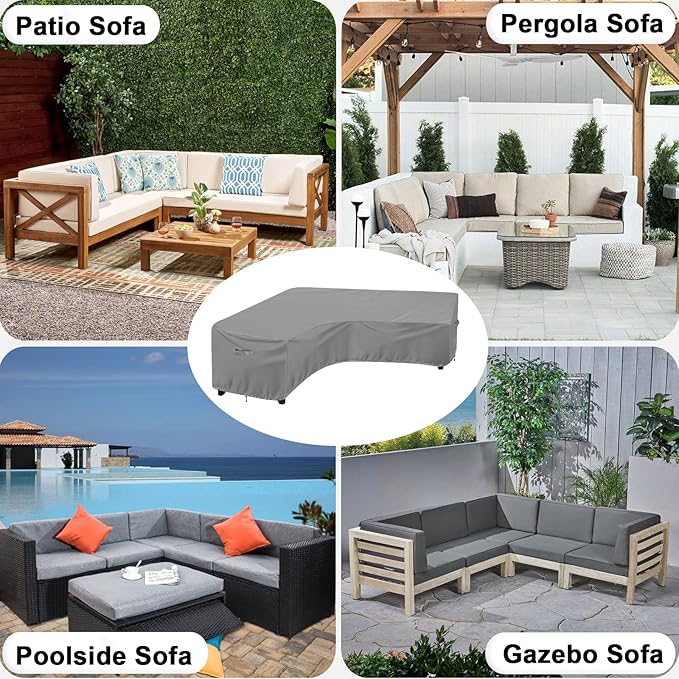 OutdoorLines Waterproof Outdoor Patio Sectional Cover - UV Resistant & Windproof V-Shaped Patio Furniture Covers for Deck, Lawn and Backyard, 420D Heavy Duty Couch Cover 89" L (on Each Side) Grey